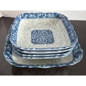 Seokchon Loko Sweet Porcelain 5 Piece Square Plate Dish Set Scroll Detail 28591